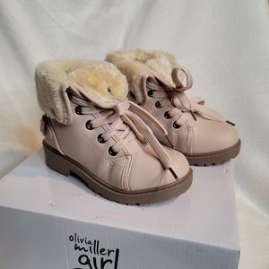 Olivia Miller Pink Faux Fur Fold Over Cuff Ankle Boots Girls Size 11